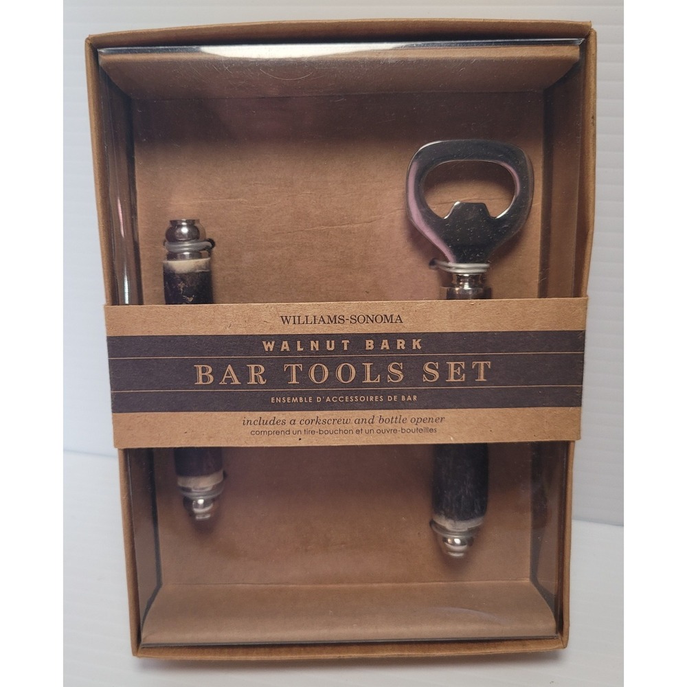 Williams Sonoma Walnut‎ Bark Bar Tool Bottle Opener & Corkscrew New Old Stock